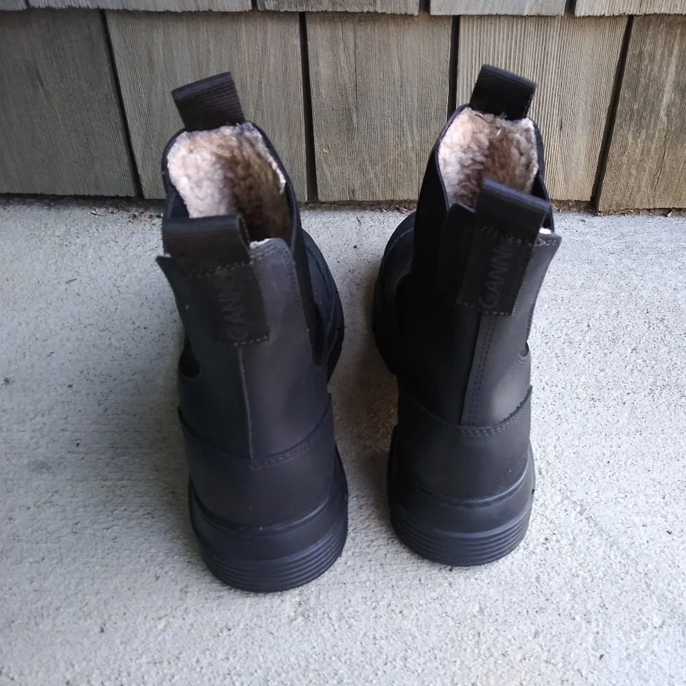 Ganni Black Lug Sole Chunky Heel Rubber Rain Ankle Boots Shoes Size 38 - Picture 5 of 10